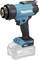 A blue and black Makita XGT heat gun tool is displayed. The tool features a digital display and grip handle, designed for professional use.