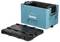 A blue Makita storage box with an open top is next to a detached black lid, designed for tool organization and easy transport.