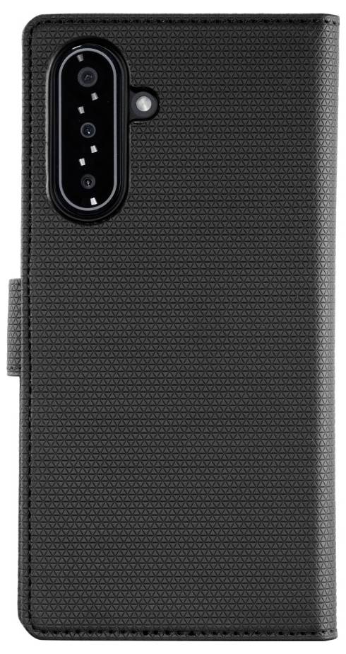A black textured phone case with a camera cutout, designed for a smartphone.