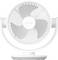 A white desk fan with a circular, spiral-patterned grille and 'xiaomi' logo, designed for efficient airflow and modern aesthetics.