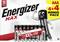 Energizer Max AAA 4+4 Bonus Pack Battery Packaging with Cartoon Battery Mascot. Promises up to 100% longer battery life.