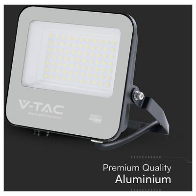 Floodlight with LED array, labeled 'V-TAC Premium Quality Aluminium' indicates durable construction.
