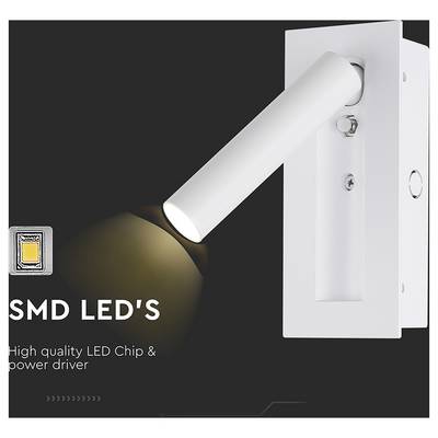 A white wall-mounted spotlight with 'SMD LED's' text, indicating a high-quality LED chip and power driver, illuminates a dark background.