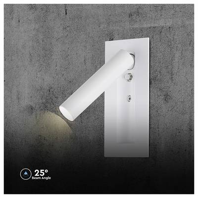 A modern wall-mounted light with a 25-degree beam angle illuminates a section of a dark grey wall.