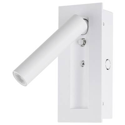 A white adjustable wall-mounted spotlight with a cylindrical shape, designed for directional lighting.