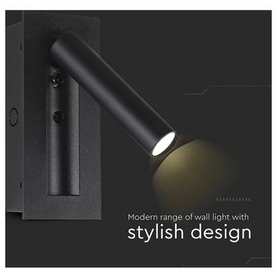 A sleek, modern wall light with an extended cylindrical arm illuminates a dark background. The text reads 'Modern range of wall light with stylish design'.
