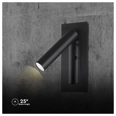 Wall-mounted black spotlight on a gray textured background, emitting a focused beam of light at a 25° angle.