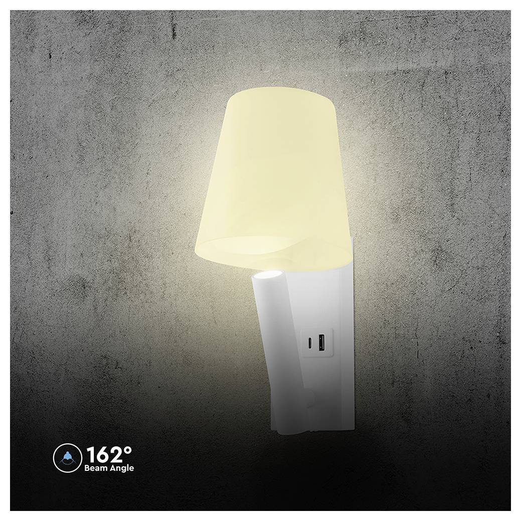 A wall-mounted, cylindrical lamp emitting warm light at a 162-degree beam angle against a textured gray wall.