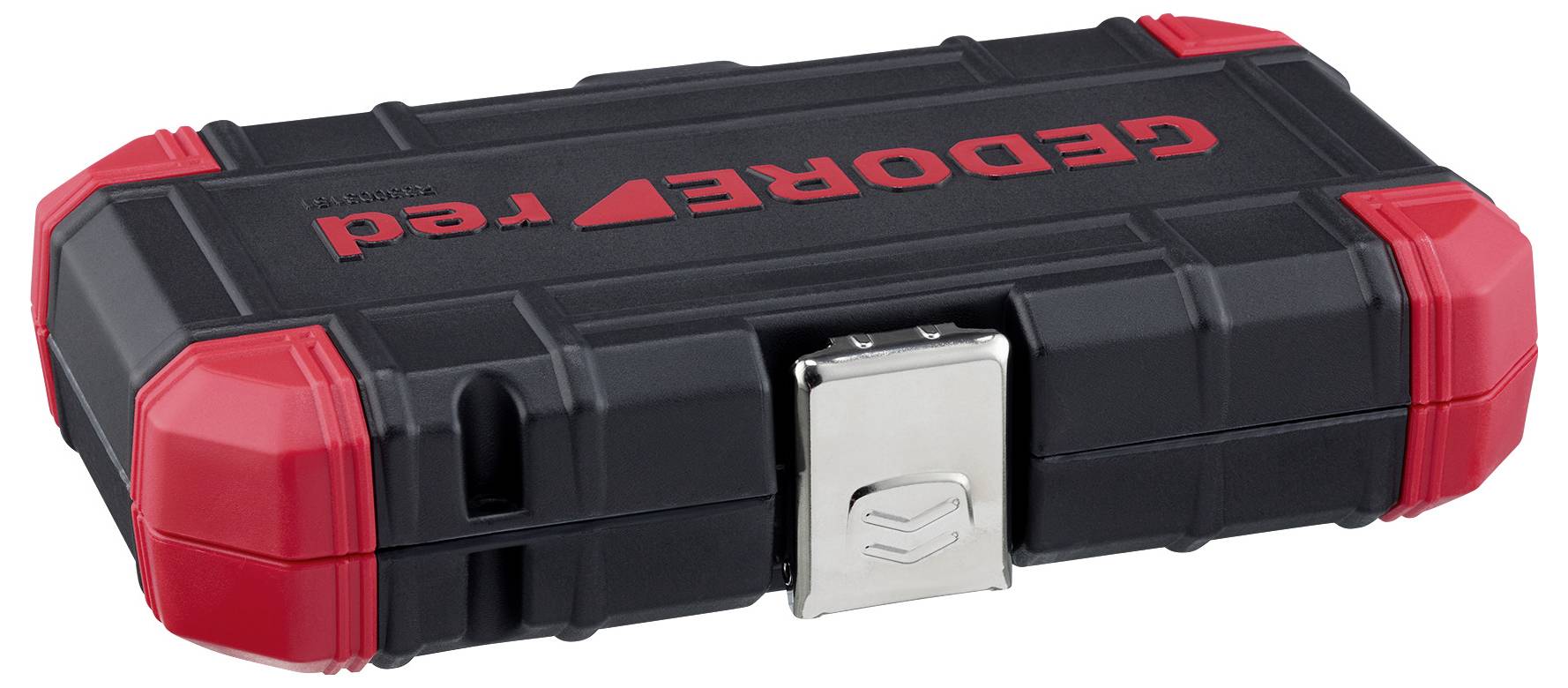 A black and red rectangular toolbox labeled 'GEDORE red' with a metal latch, used for storing tools.