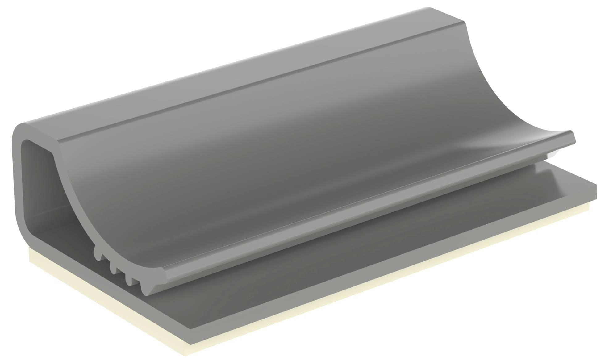 Cross-section diagram of a U-shaped rubber seal on a flat base, illustrating its design and fit for use in sealing applications.