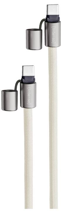 Two braided USB cables with metal connectors. Each has protective caps on both ends, showing a sleek design intended for durability.