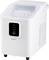 A compact white ice maker with a transparent lid, digital control panel, and side vents, designed for countertop use.