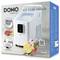 'Domo Ice Cube Maker' packaging features a white machine with a handle, emphasizing '12 Kg in 24h'. Includes images of ice in a drink.