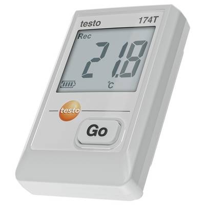 Temperature data logger displaying '21.8°C', with a button labeled 'Go'.