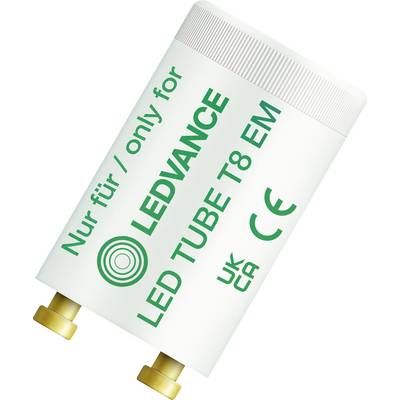 LED tube starter with text 'Nur für / only for LEDVANCE LED TUBE T8 EM', includes UKCA and CE markings, suitable for LED tube installations.