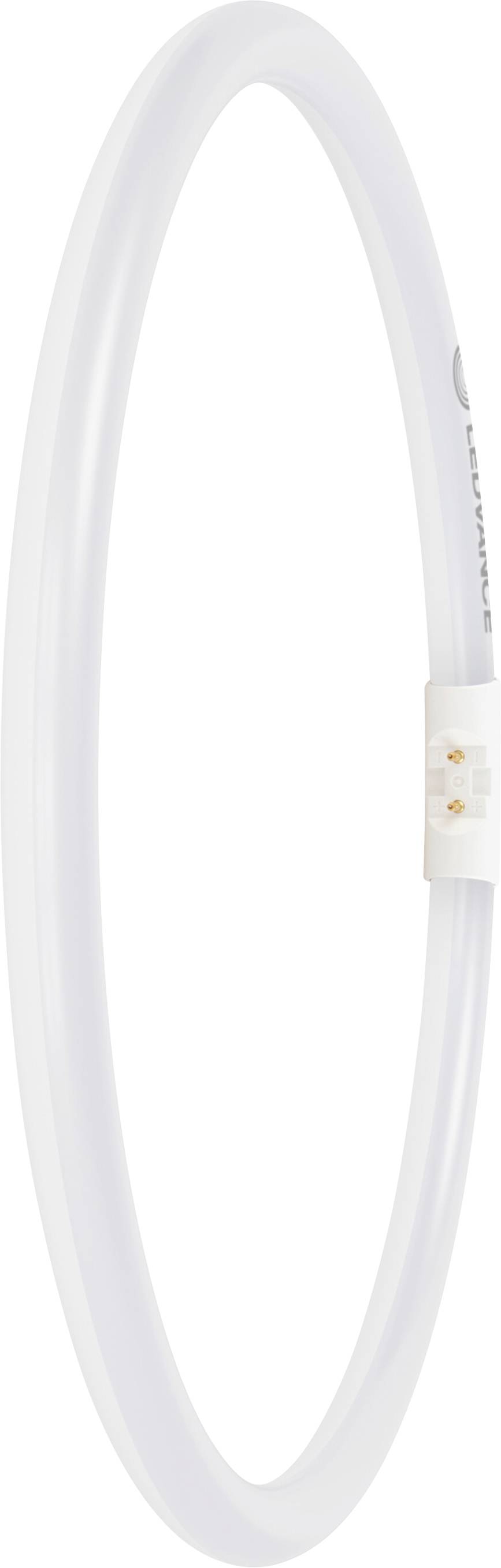 A circular fluorescent light tube with a connector on one side, used for illumination in various fixtures.