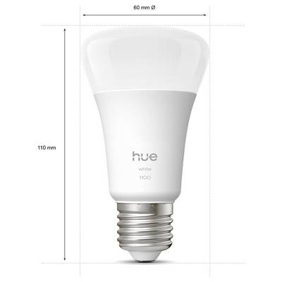 Smart LED bulb, white, dimensions: 110 mm height and 60 mm diameter, shown in a vertical orientation.
