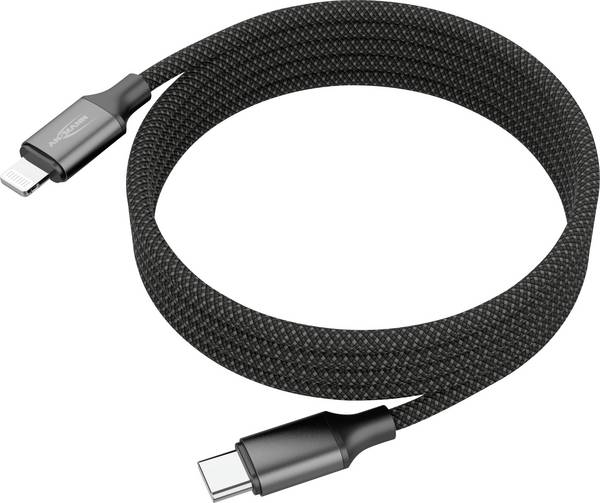 Ansmann USB cable Apple Lightning plug, USB-C® plug 120 cm Black Fabric coating 1700-0187