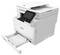 A white multi-function printer with a touchscreen and open paper tray, suitable for office use.