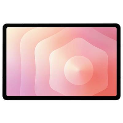 A tablet with a screen displaying a pink and peach gradient pattern of concentric, wavy shapes emanating from the center.