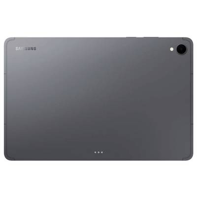 Back view of a Samsung tablet in a dark color, featuring a single rear camera in the top-right corner.