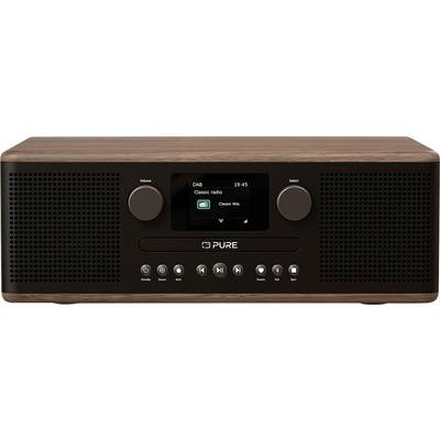 A vintage-style digital radio with a wooden finish, displaying 'DAB Classic radio' at 19:45. Knobs and buttons for controls are visible.