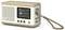 A small, rectangular digital radio with a wood and cream finish, displaying 'Classic radio' and 'Classic Hits' on its screen.
