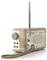 A compact, wooden vintage-style radio with a silver antenna and front knobs for tuning and volume control, branded 'PURE Classic Mini'.