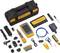 'Fluke Networks network installation and maintenance kit with tools including cable tester, scissors, cutters, carry case, and various accessories.'