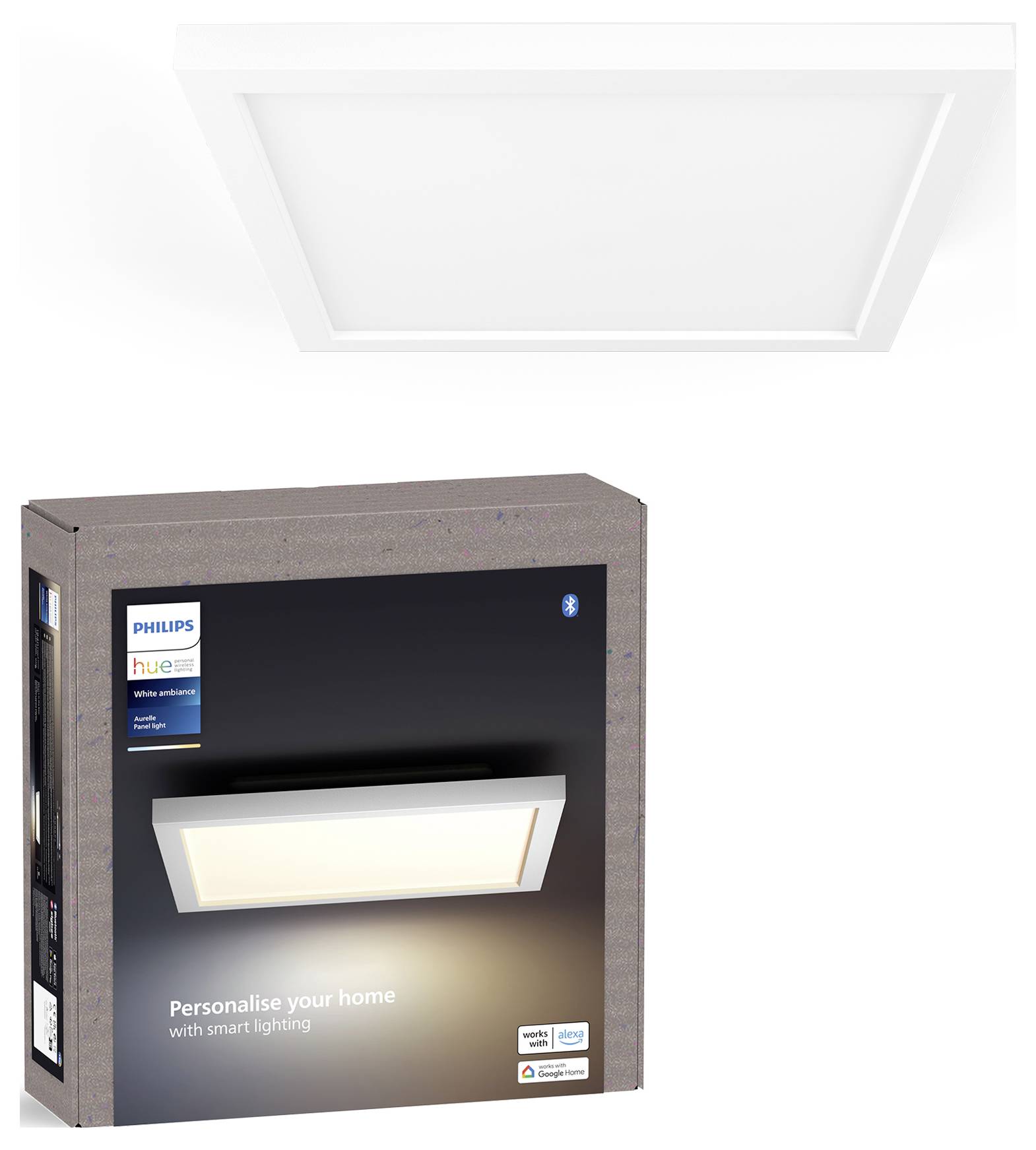 'Philips Hue White ambiance Surimu square panel ceiling light' box with image of the light fixture, described as smart home lighting.