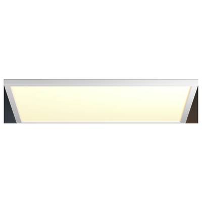 A rectangular LED ceiling light panel emits a soft, even white light, suitable for indoor environments needing bright, energy-efficient illumination.