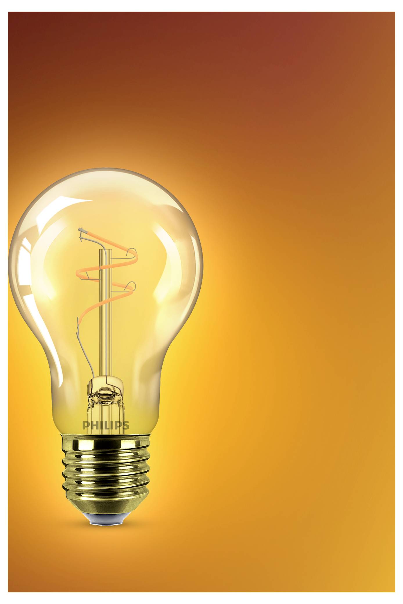 A glowing incandescent light bulb against an orange gradient background.