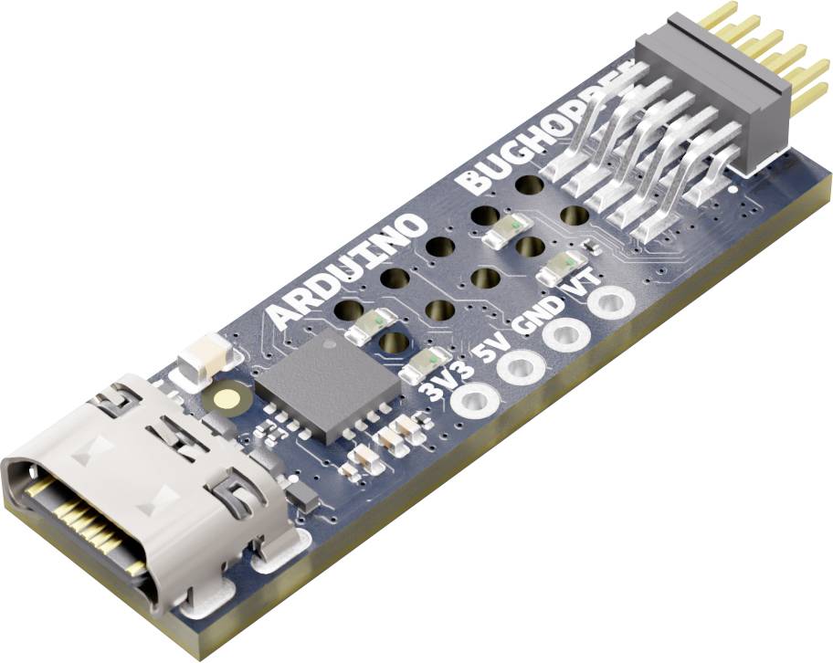 USB adapter board labeled 'ARDUINO' and 'BUCHOND', with micro USB connector, pin header, and printed power pins 3V3, 5V, GND, VT.<br>