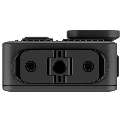 Compact black camera from bottom view, showing the mounting bracket and attachment points, designed for easy installation.