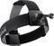 A black elastic head strap mount with adjustable buckles and a GoPro mounting base, used for hands-free filming with action cameras.