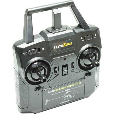 Remote control for drones, labeled 'FLITEZONE 2.4GHz Digital Radio Control System,' featuring dual joysticks and antenna.