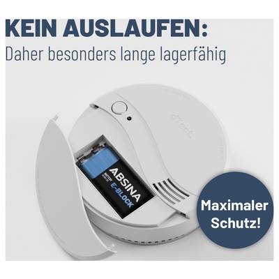 'Auslaufsicheres Batteriefach mit ABISNA Batterie, geeignet für lange Lagerung; Text: Kein Auslaufen: Daher besonders lange lagerfähig.'