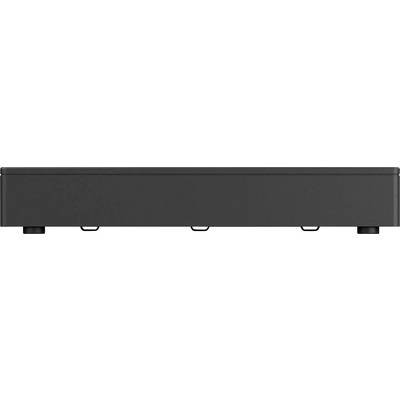 A large, rectangular black speaker with small legs on a white background.