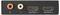 'A black audio-video device with red and white R, L input ports and two HDMI output ports labeled Output 1 and Output 2.'