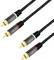 Two black audio cables with gold-plated RCA connectors, labeled 'LogiLink', featuring red and white bands for left and right channels.