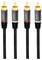 Four black-and-gold RCA connectors with red and white markings, likely for audio or video connections, against a plain background.