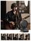 A person in a denim jacket and cap plays an acoustic guitar and sings into a microphone in a recording studio.