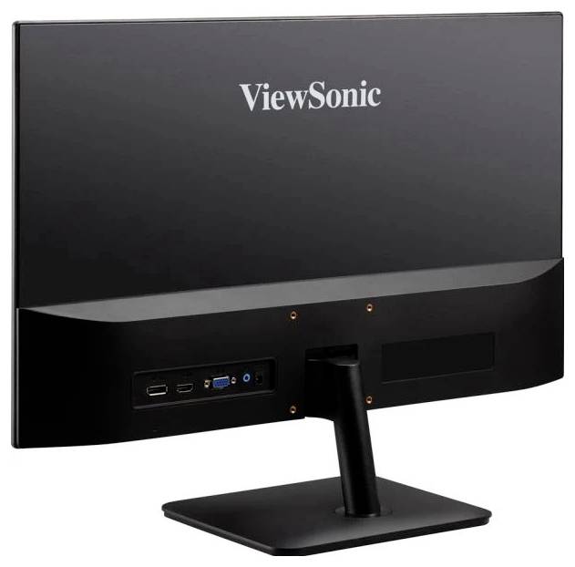 Rear view of a ViewSonic monitor showing ports, including HDMI, DisplayPort, and a USB connection.
