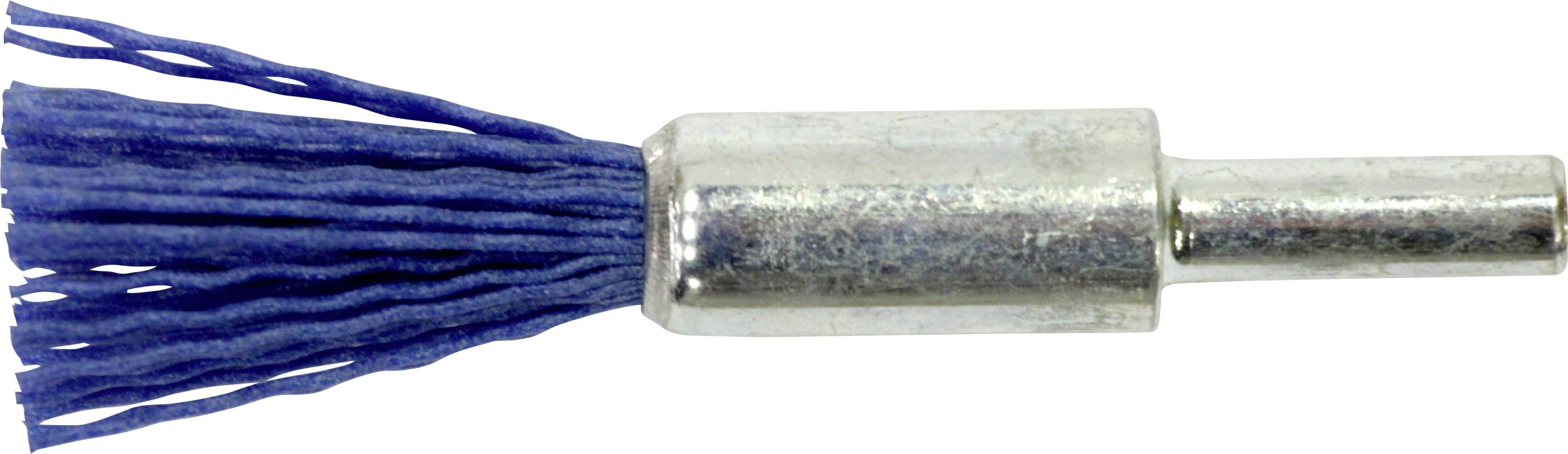 A cylindrical metal tool with attached blue nylon bristles extending from one end, likely used for cleaning or polishing tasks.
