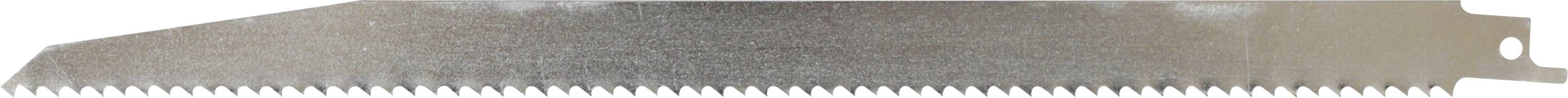 A hand saw with a sharp, serrated metal blade and a handle on the right side, used for cutting wood.