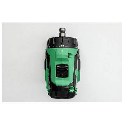 Wide-angle view of a green and black power tool with a dial marked from 1 to 25, suggesting adjustable settings for various tasks.