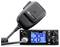 CB radio with microphone and digital display showing channel '28', featuring controls for volume, squelch, and menu settings.