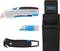 Utility knife set with white and black knives, blue accents, blade holder, and black carrying pouch with 'martor' logo.
