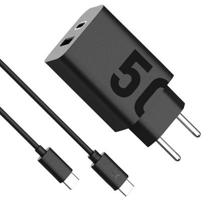 A black 5G power adapter with a USB-C cable, displaying a modern design suitable for fast charging compatible devices.