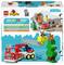 'Lego DUPLO set 10473 packaging. Includes a child playing, a fire truck toy with ladder, firefighter figure, and forest scene components.'